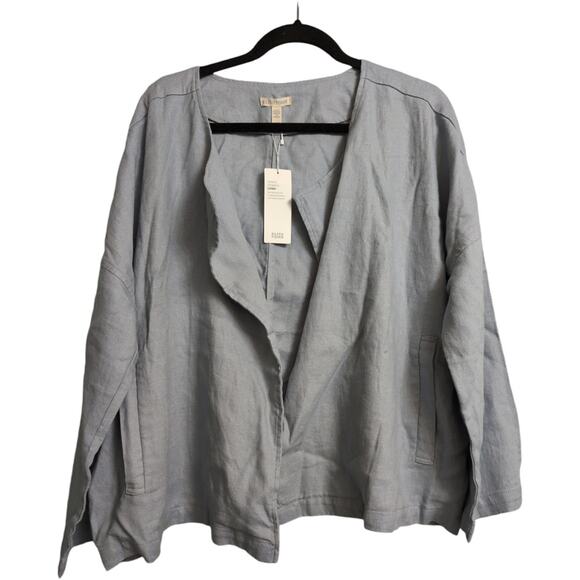 Eileen Fisher Dawn (Blue) Heavy Organic Linen Open Front Jacket Pockets Size XL - Picture 1 of 8